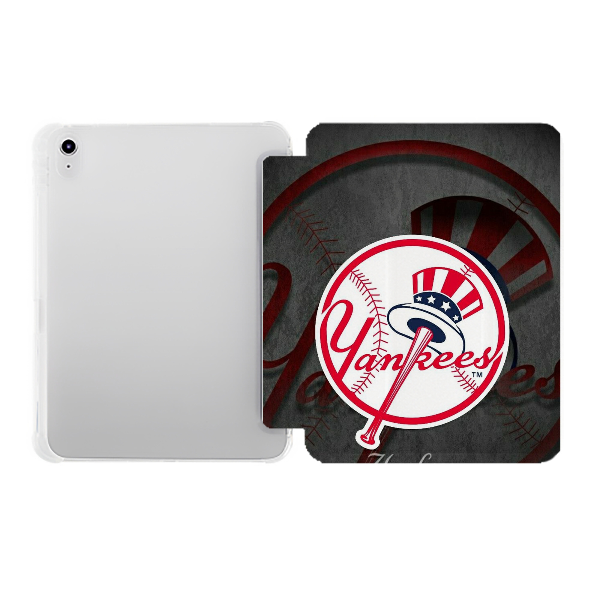 New York Yankees 228 Premium Tri-Fold PU Leather & Silicone IPad Case With Pencil Slot – Fits 9.5,10.5,10.9 – Adjustable Stand, Slim, Protective